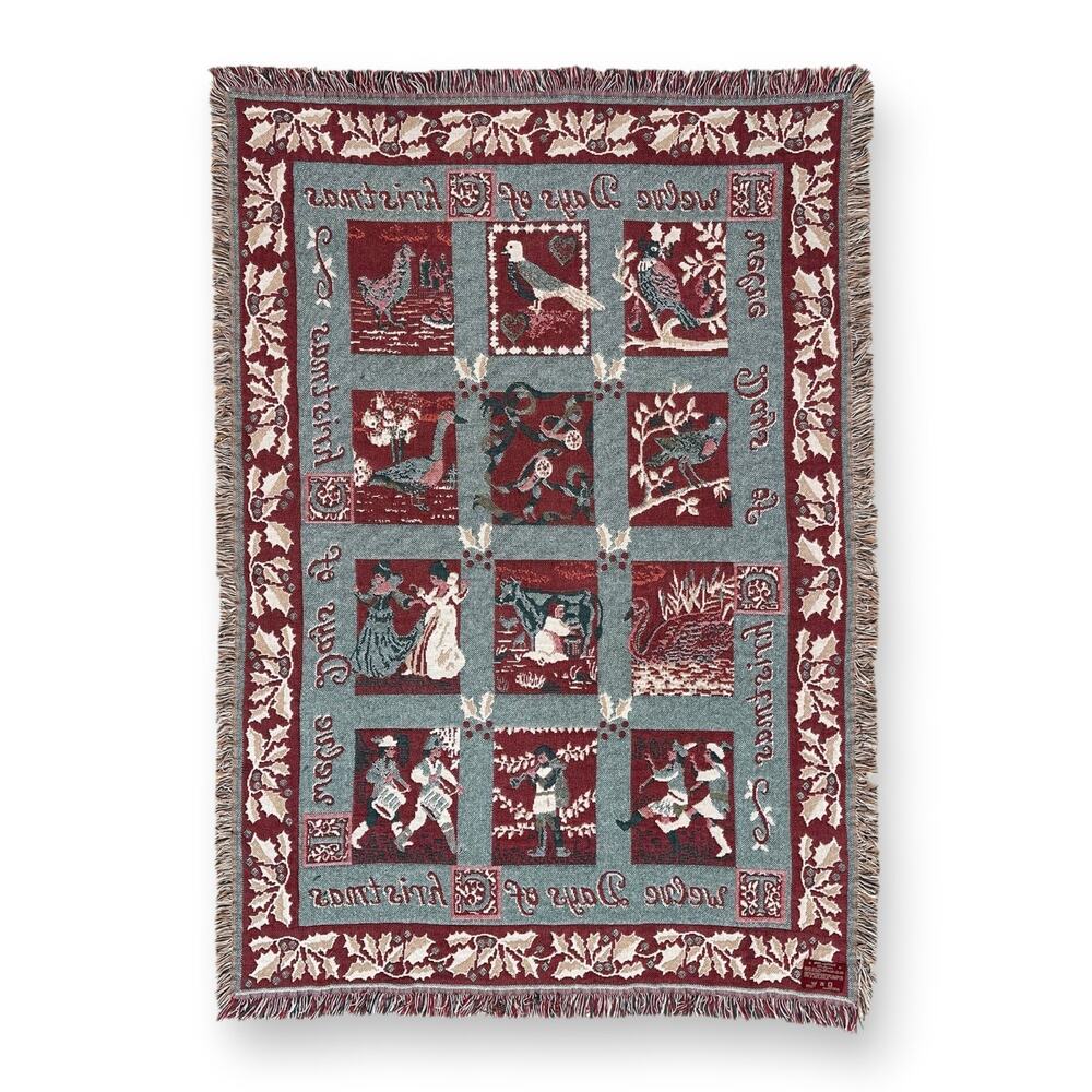 VINTAGE Goodwin Weavers '12 Days Of Christmas' 65 X 45-In Tapestry Throw Blanket - Picture 2 of 5